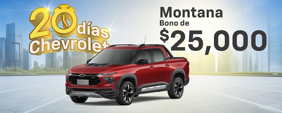 Camioneta Chevrolet versión Montana RS 2025, una poderosa pickup compacta y versátil con tecnología de una SUV moderna.